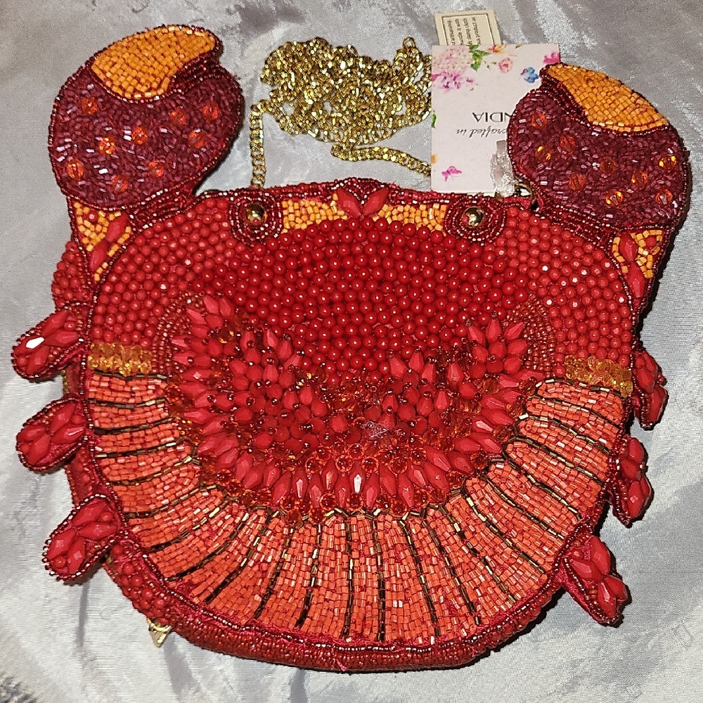 Crab Beaded Red Crossbody Bag Bnwt Handcrafted In India